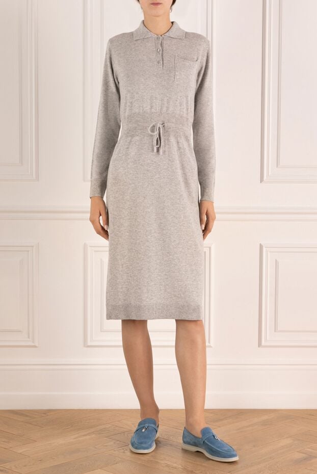 Peserico gray knitted midi dress with a pocket made of wool, silk and cashmere. 179905 - photo 2