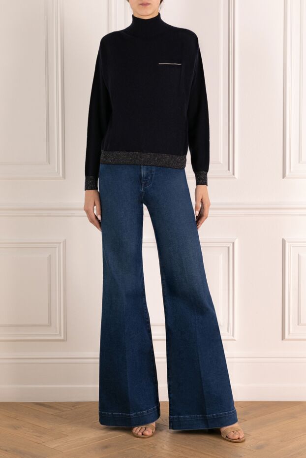 Peserico women's blue cashmere jumper with decorative trim along the hem 179911 - photo 2