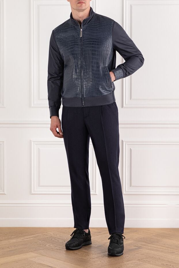 Stefano Ricci dark blue crocodile leather bomber jacket 179998 - photo 2