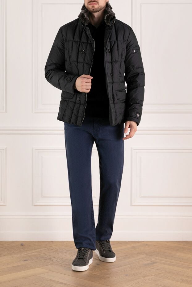 Moorer dark blue down jacket with fur collar and double-breasted fastening 180014 - photo 2