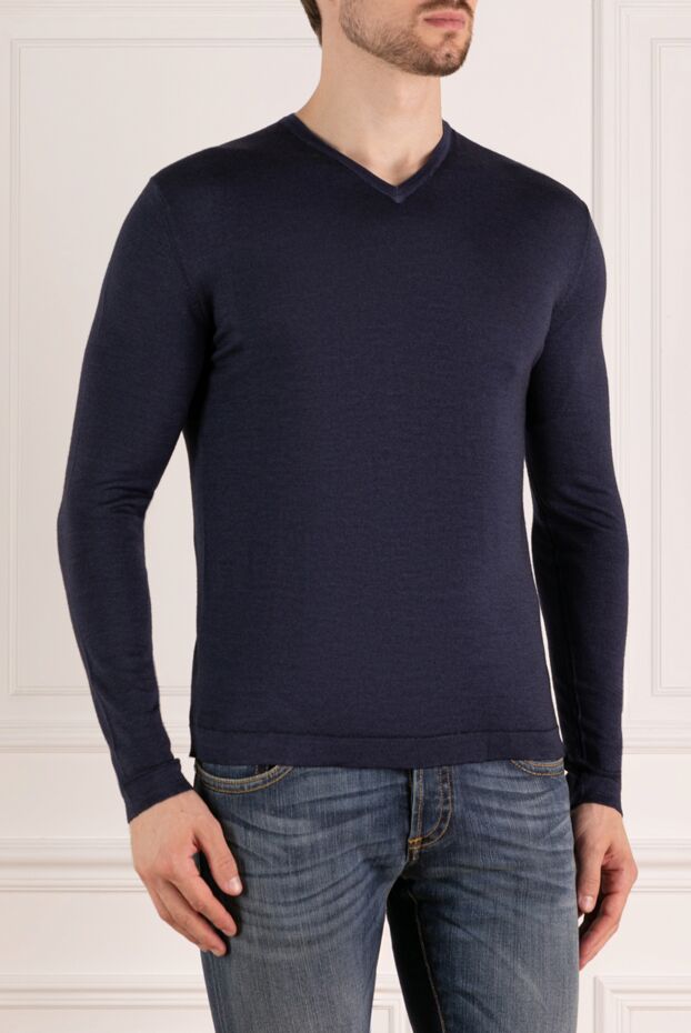 Moorer v-neck jumper in light wool in dark blue 180111 - photo 3