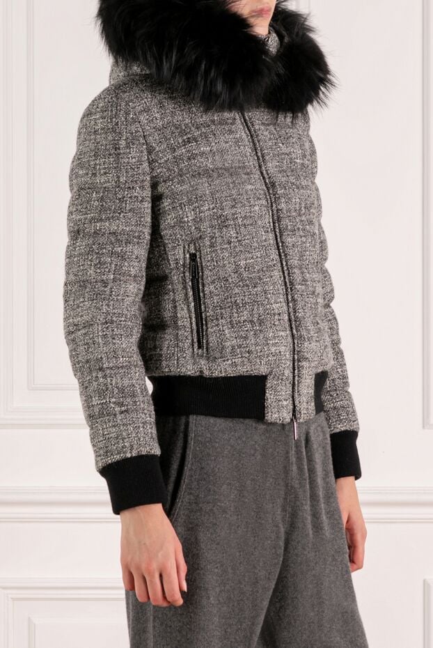 Moorer grey quilted jacket with tweed pattern and hood with real fur trim 180174 - photo 3