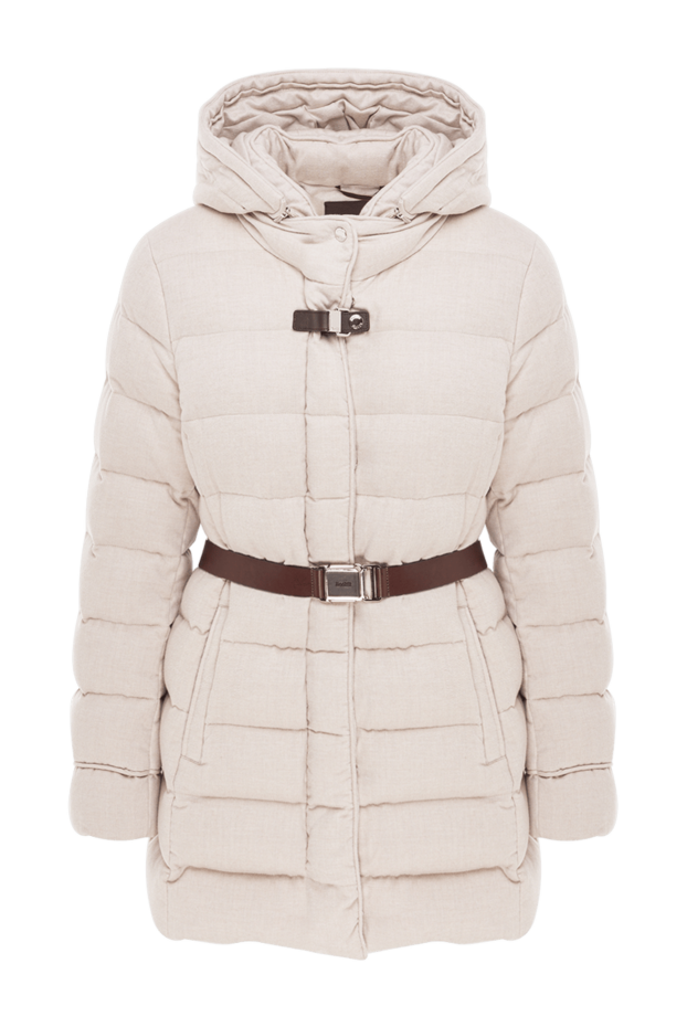 Moorer light beige down jacket with belt and faux fur trim 180178 - photo 1