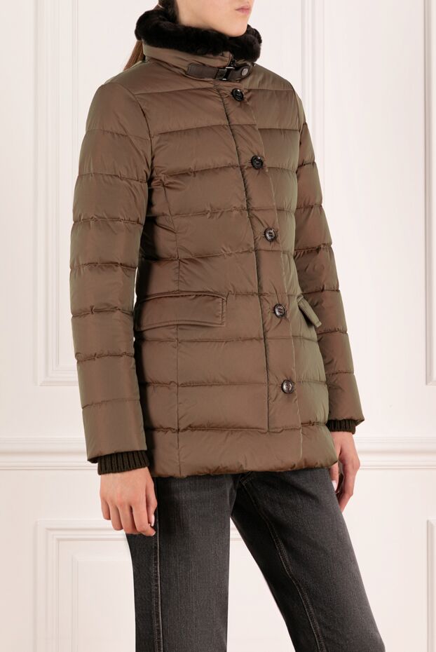 Moorer women's brown polyamide down jacket with fur 180185 - photo 3