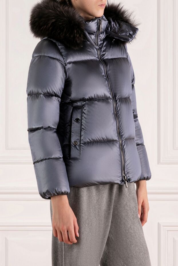 Moorer blue down jacket with black fur on the hood 180192 - photo 3
