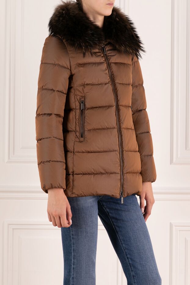 Moorer women's brown polyamide down jacket with hood with fur 180193 - photo 3