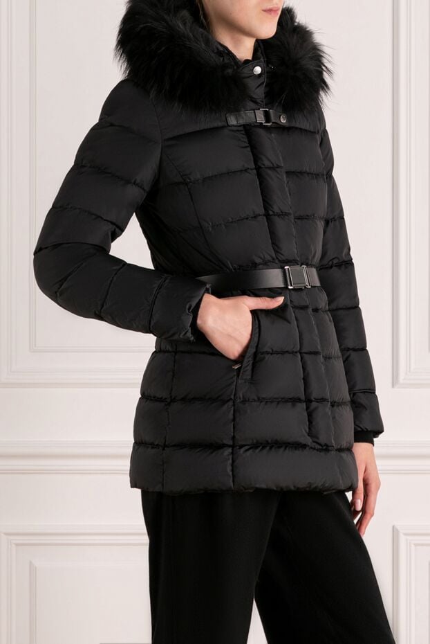 Moorer black down jacket with belt and voluminous hood with fur trim 180195 - photo 3