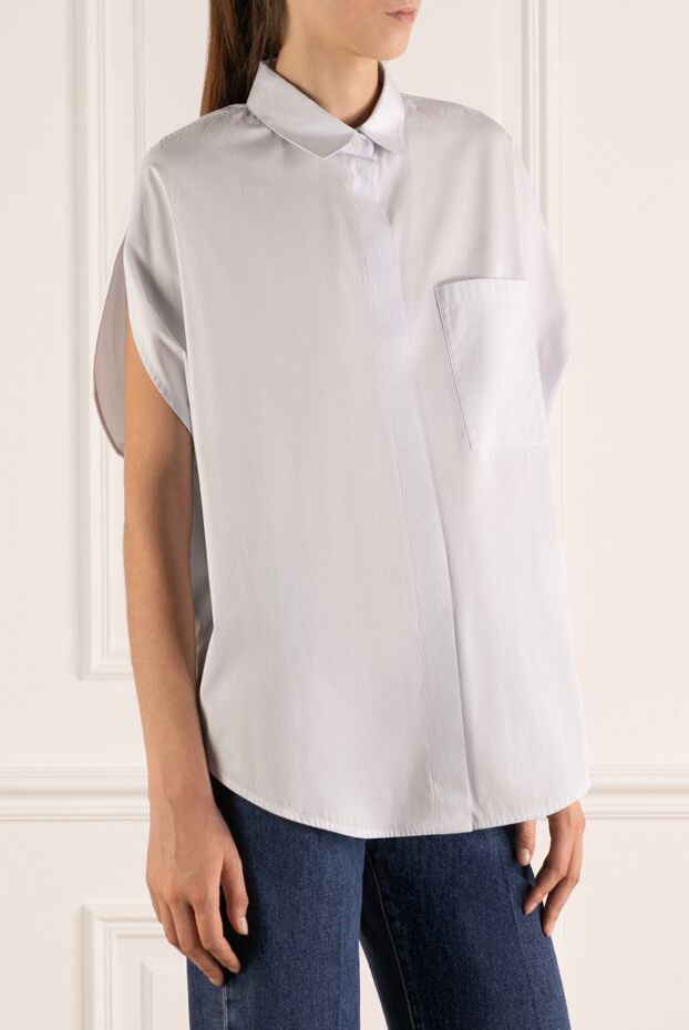 Moorer white cotton pinstriped sleeveless blouse with chest pocket 180255 - photo 3