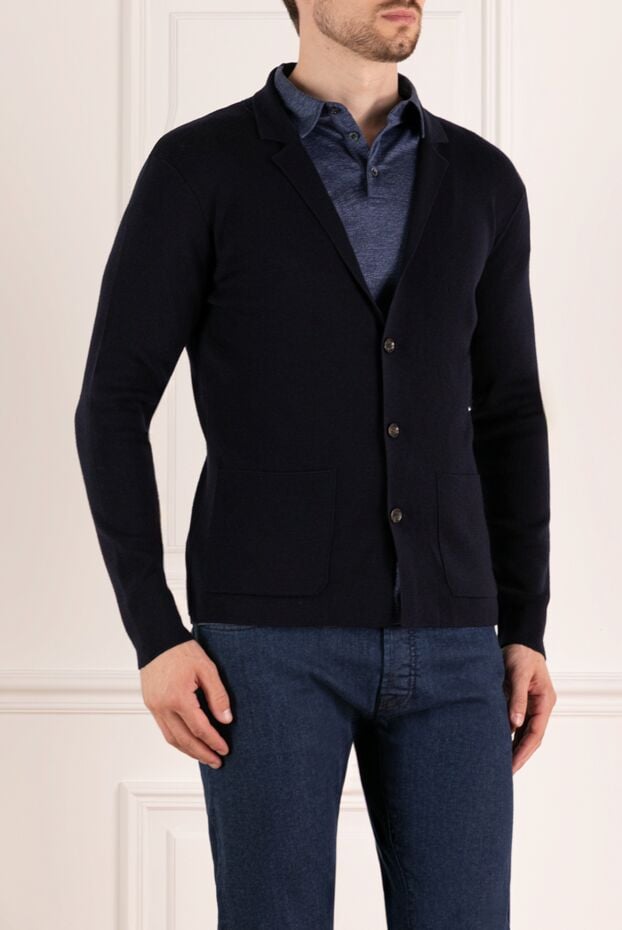 Moorer dark blue cardigan jacket with patch pockets and turn-down collar 180277 - photo 3