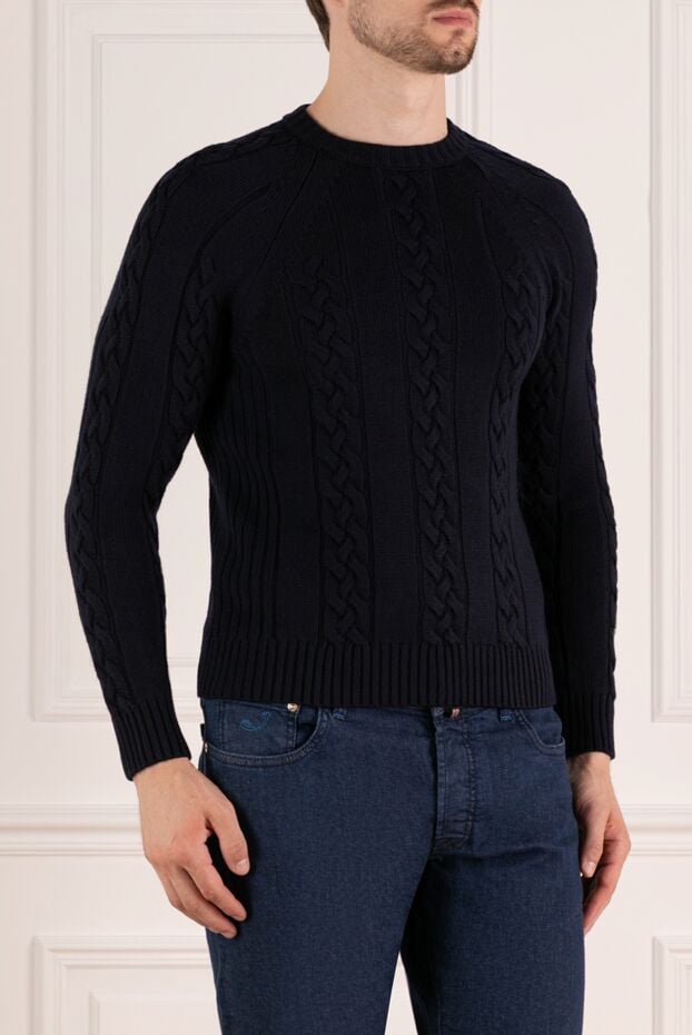 Moorer dark blue wool jumper with a voluminous woven pattern 180278 - photo 3