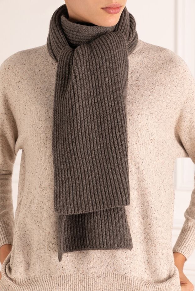 Moorer women's cashmere scarf with a dark brown textured ribbed pattern 180292 - photo 2