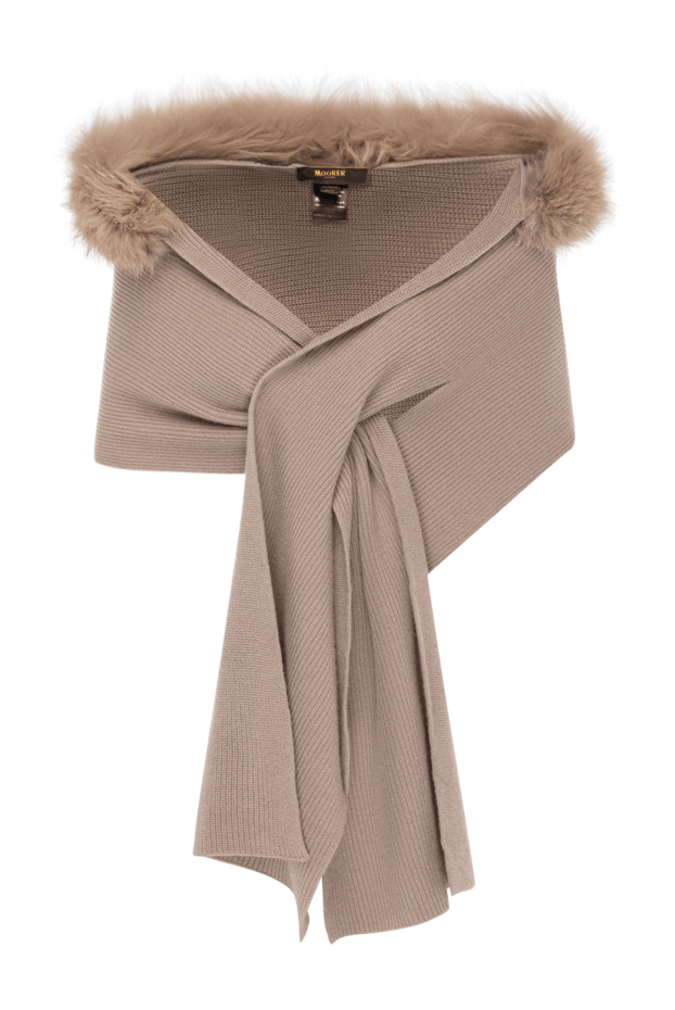 Moorer women's beige cashmere scarf with fur 180293 - photo 1