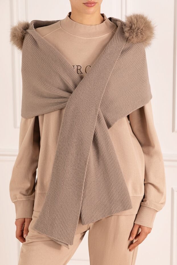 Moorer women's beige cashmere scarf with fur 180293 - photo 2