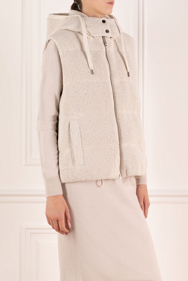 Brunello Cucinelli dazzling cotton vest with hood and added glitter sequins 180359 - photo 3