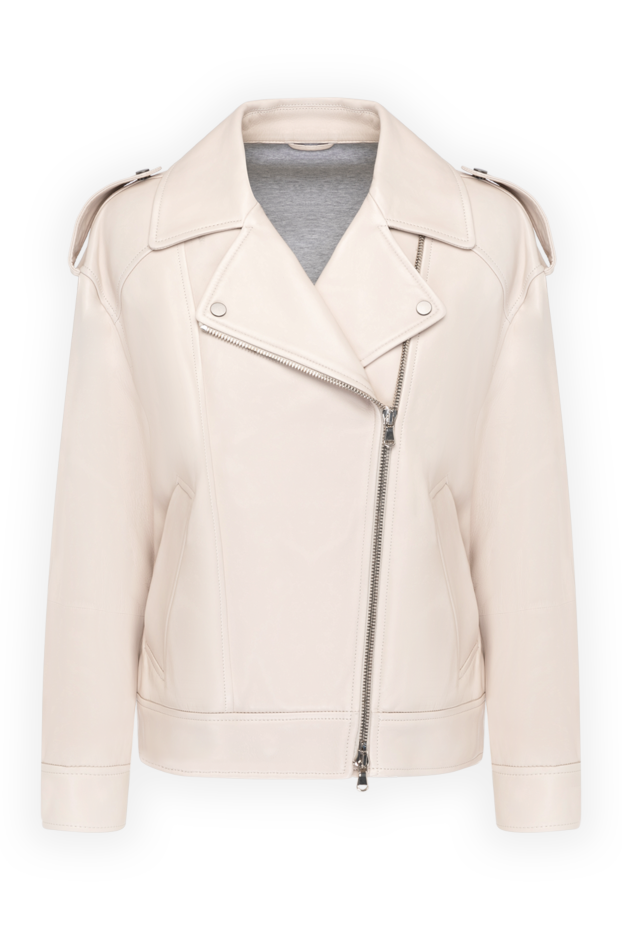 Beige women's jacket made of genuine leather - photo 1