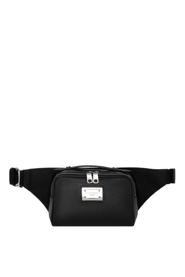 Black leather men's belt bag in genuine leather - photo 1