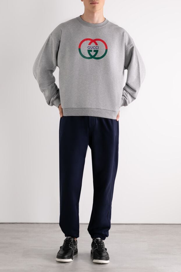 Gucci світшот чоловічий сірий з бавовною логотипом 180502 - фото 3