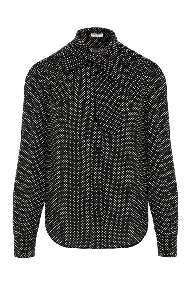 Saint Laurent жіноча чорна шовкова блуза в дрібний горошок з бантом. 180512 - фото 1