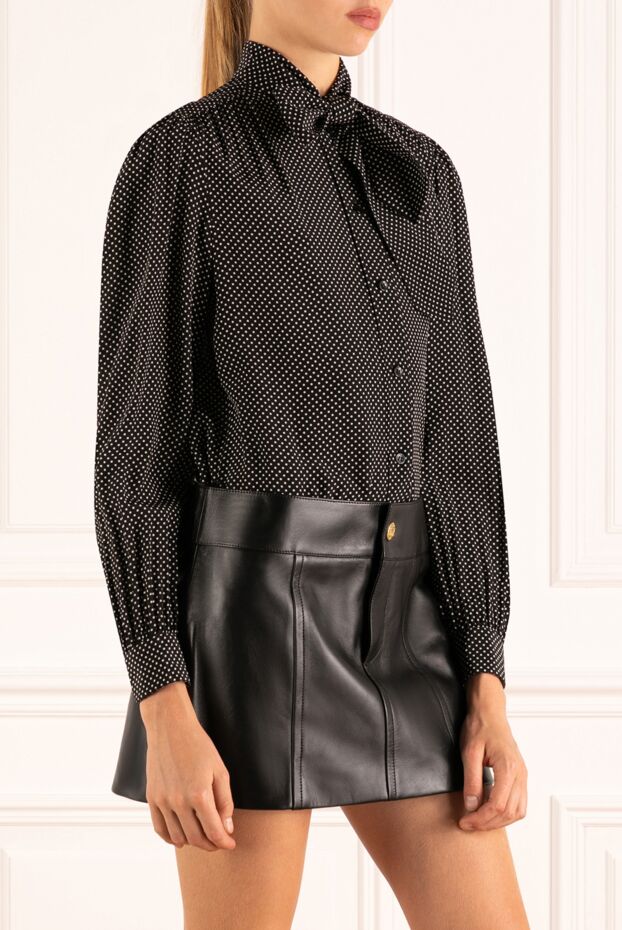 Saint Laurent women's black silk blouse with small polka dots and a bow 180512 - photo 3