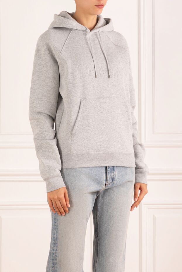 Saint Laurent women's gray soft knit hoodie with signature branding 180519 - photo 3
