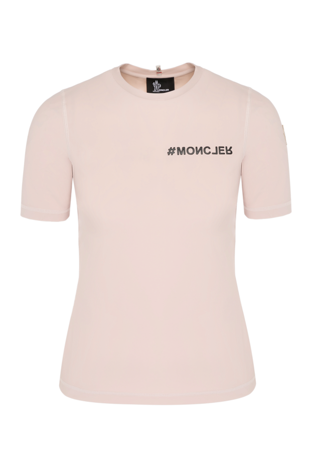 Women's pink polyamide and elastane T-shirt with logo - photo 1