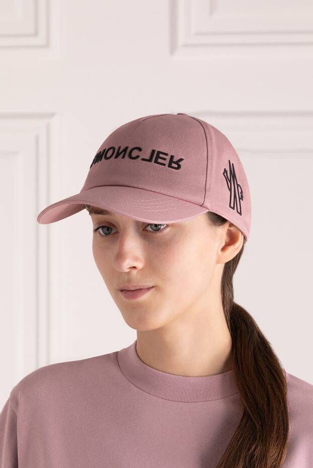 Moncler pink women's baseball cap with a curved brim and raised lettering 180537 - photo 2