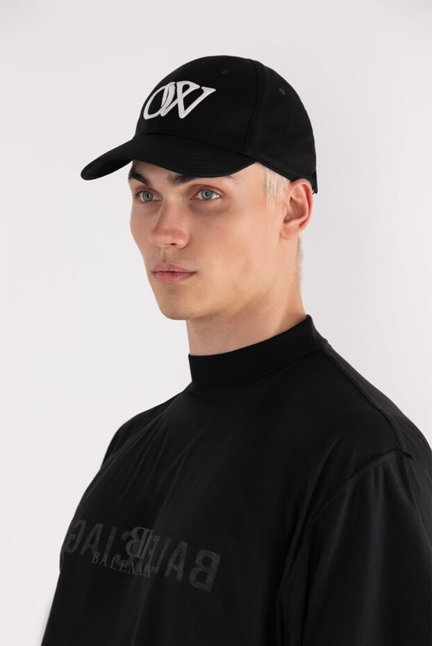 Off-White чоловіча чорна бейсболка бавовняна з білою вишивкою. 180541 - фото 2