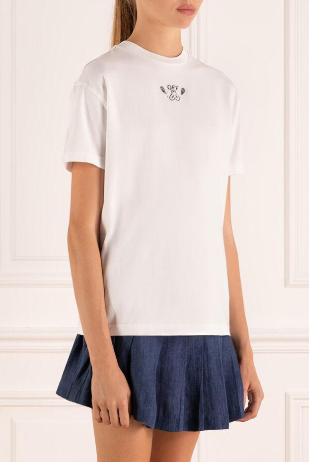 Off-White women's white cotton t-shirt with a delicate logo and minimalist design 180546 - photo 3