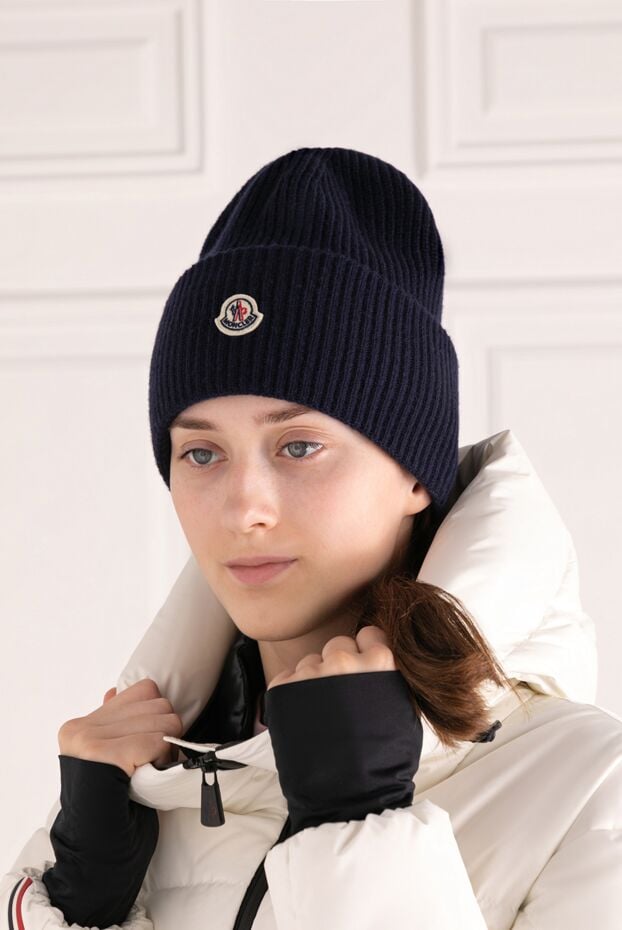 Moncler women's blue woolen hat 180584 - photo 2