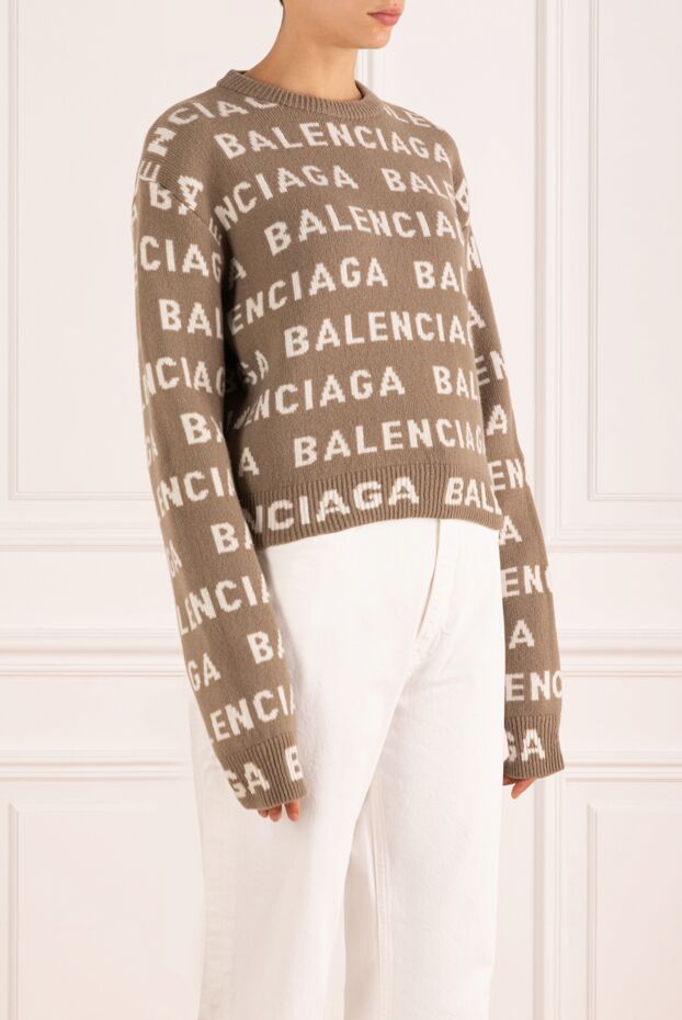 Balenciaga women's cropped khaki jumper with a total logo 180601 - photo 3