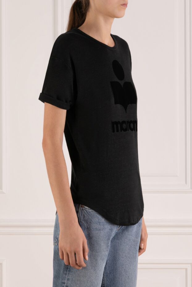Isabel Marant women's black lightweight linen t-shirt with velvet logo 180628 - photo 3
