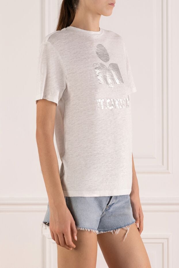 Isabel Marant women's white linen t-shirt with metallic print 180629 - photo 3