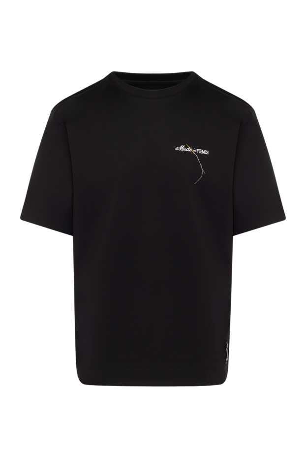Fendi men's black cotton t-shirt with embroidered logo on the chest 180634 - photo 1
