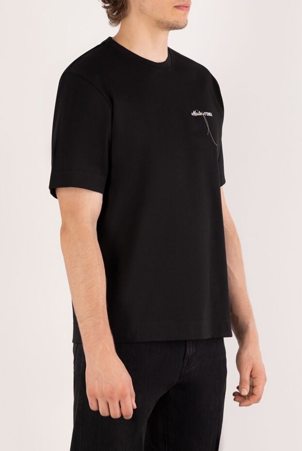 Fendi men's black cotton t-shirt with embroidered logo on the chest 180634 - photo 3