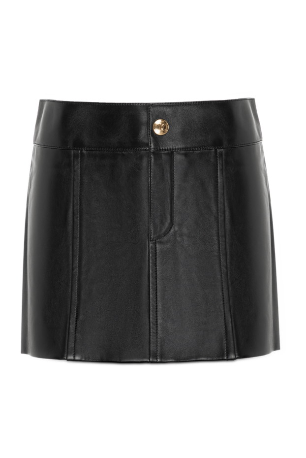 Celine black leather skirt with accent gold button and waist fit 180653 - photo 1