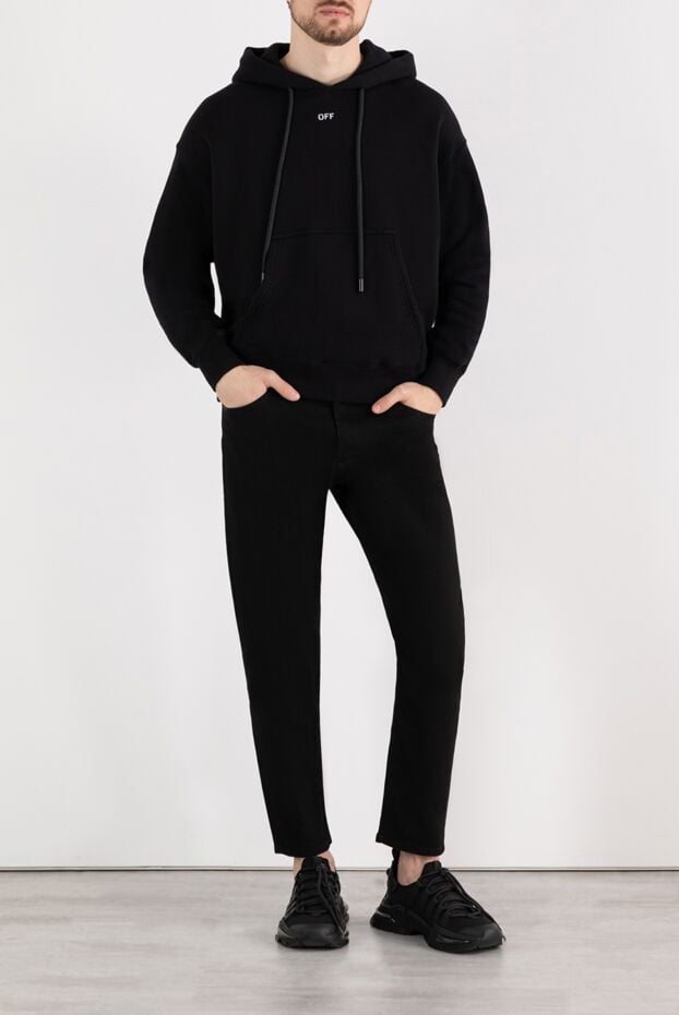 Men's black cotton hoodie with logo Off - photo 2