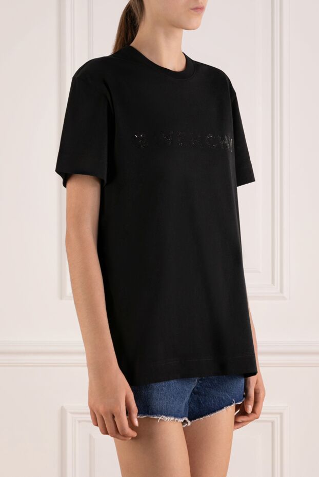 Givenchy women's black cotton t-shirt with crystal logo 180682 - photo 3