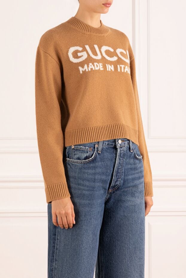 Gucci коричневий вовняний жіночий джемпер з логотипом. 180712 - фото 3