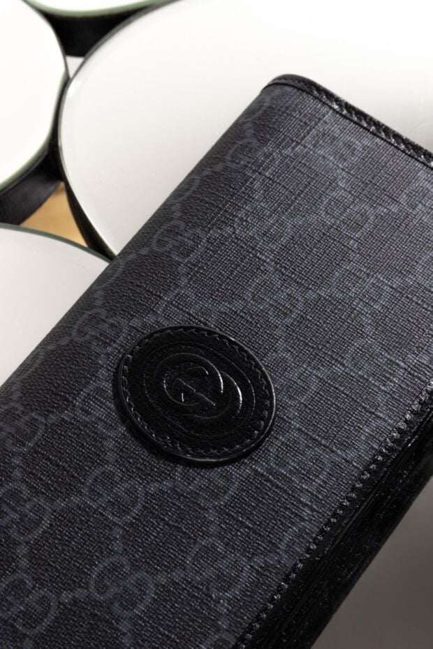 Gucci портмоне чоловіче чорне з монограмою gg та безліччю відділень 180739 - фото 2