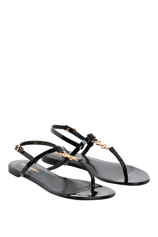 Saint Laurent women's black leather sandals with thin straps and logo 180792 - photo 3