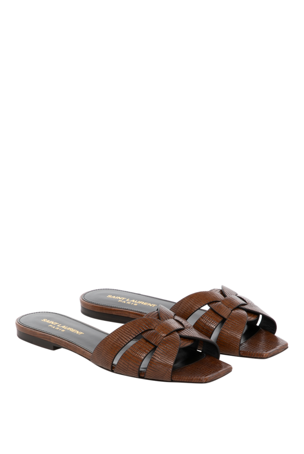 Saint Laurent women's brown sandals made of textured genuine leather 180793 - photo 3