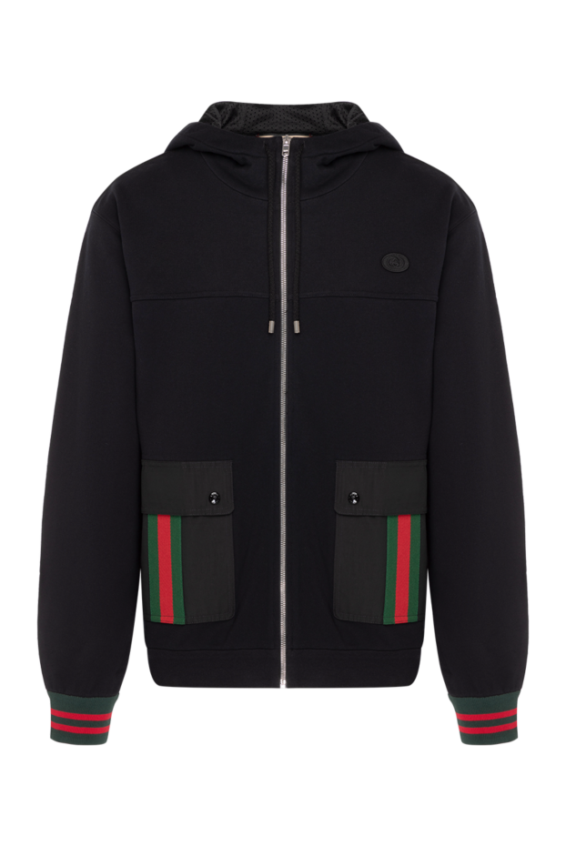 Gucci худі чорне на блискавці з накладними кишенями та трикотажними манжетами 180829 - фото 1