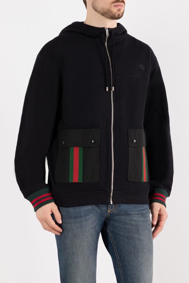 Gucci худі чорне на блискавці з накладними кишенями та трикотажними манжетами 180829 - фото 3