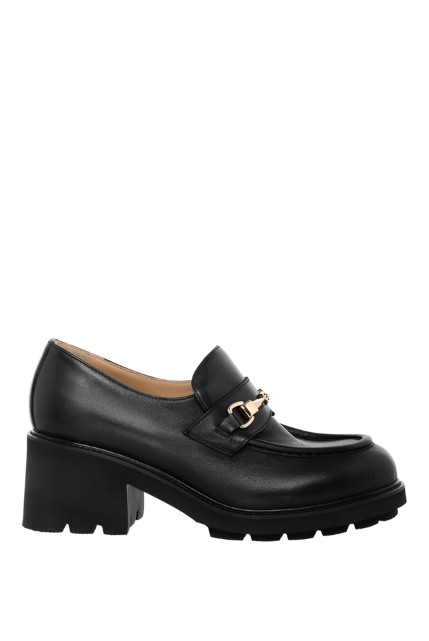 Women's leather loafers with a gold buckle and a tractor sole - photo 1