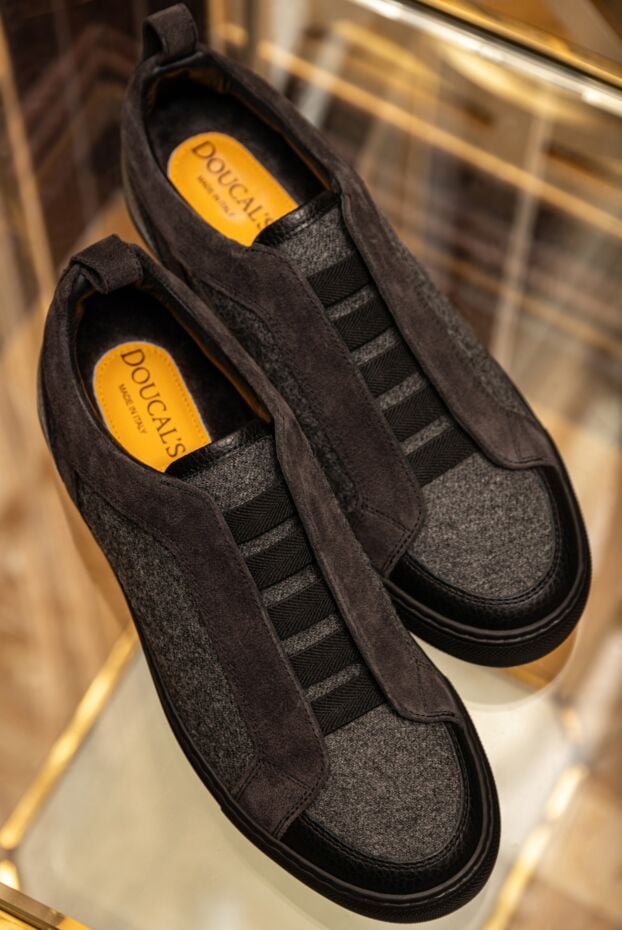 Doucal`s sneakers with soft flannel insert and leather trim in graphite tone 180864 - photo 2