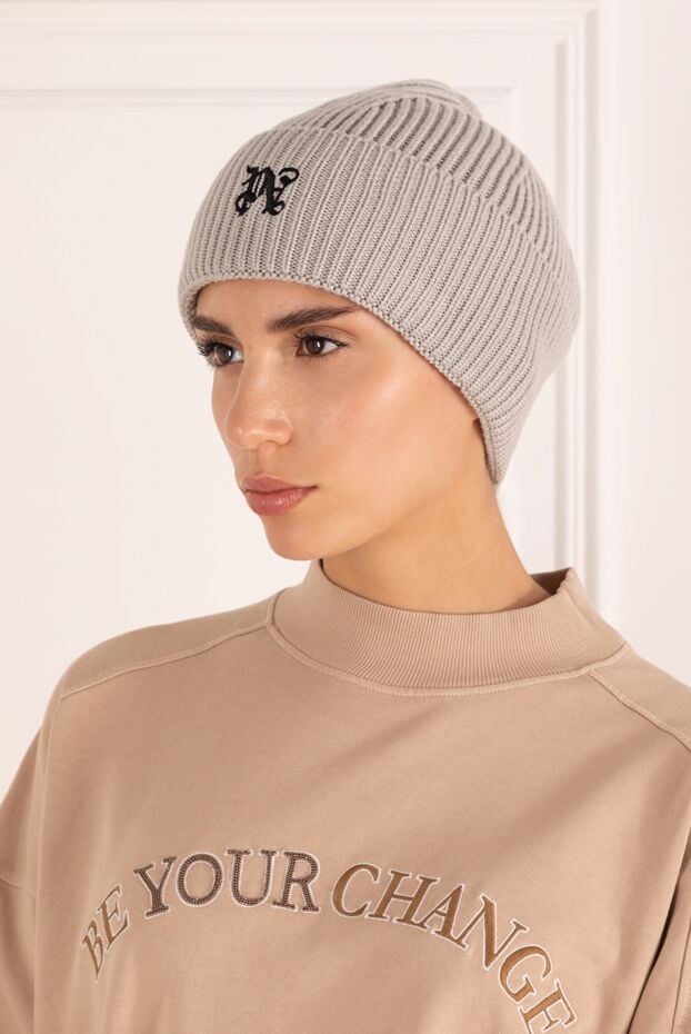 Palm Angels gray women's woolen hat with logo 181142 - photo 2