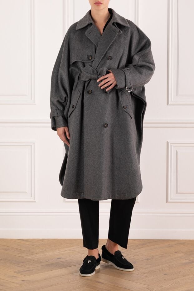Brunello Cucinelli women's gray cashmere trench coat with belt 181177 - photo 2