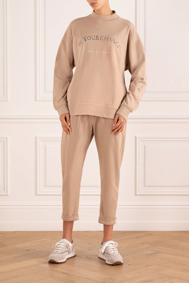 Brunello Cucinelli спортивний костюм з бавовни з логотипом жіночий бежевий 181265 - фото 2
