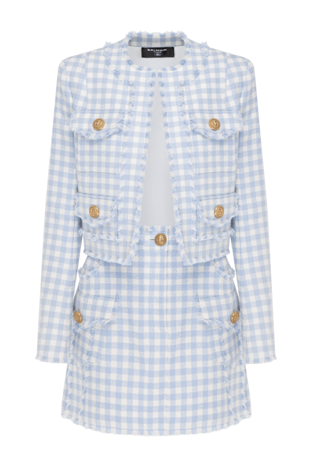 Balmain костюм в клетку с юбкой голубой из хлопка в клетку 181279 - фото 1