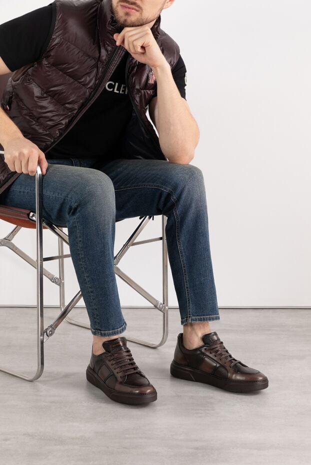 Barrett men's brown leather sneakers with fur 184703 - photo 3